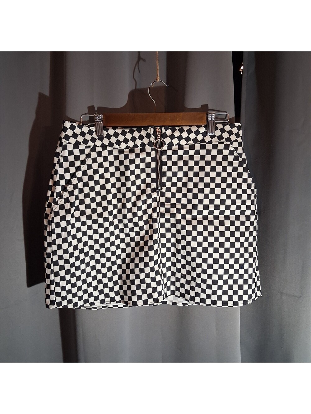 rue21 Black and White Checkered Mini Skirt with Front Zipper